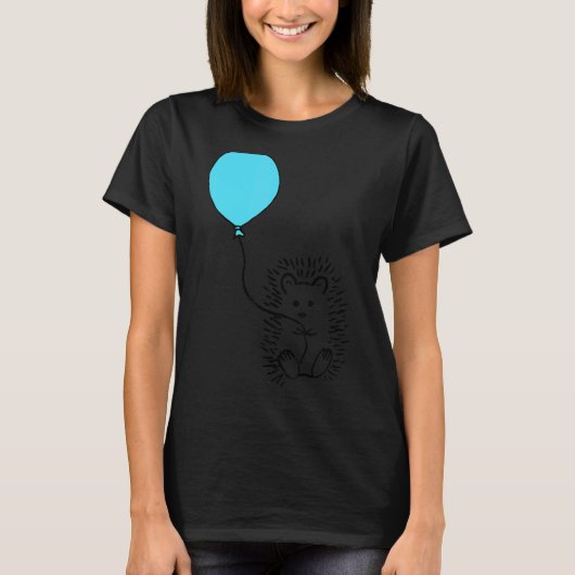 青い風船のアイディアを持つハリネズミ Tシャツ (正面)