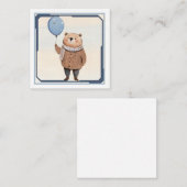 青い風船のクマちゃん ブラウンのセーターとチェックのマフラー ノートカード (正面/裏面)