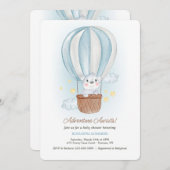 青い風船のクマのぬいぐるみからの招待状 招待状 (正面/裏面)