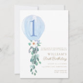 青い風船のファーストバースデー 招待状 (正面)