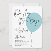 青い風船のベビーシャワー 招待状 (正面)