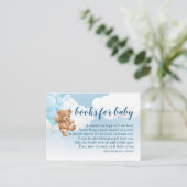 青い風船の本を持つテディベアベビー エンクロージャーカード (スタンド正面)