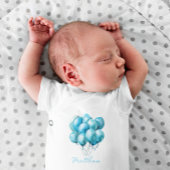 青い風船の水彩 赤ちゃんのベビーシャワー ベビーボディスーツ