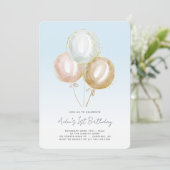 青い風船の男の子 1歳の誕生日 招待状 (スタンド正面)