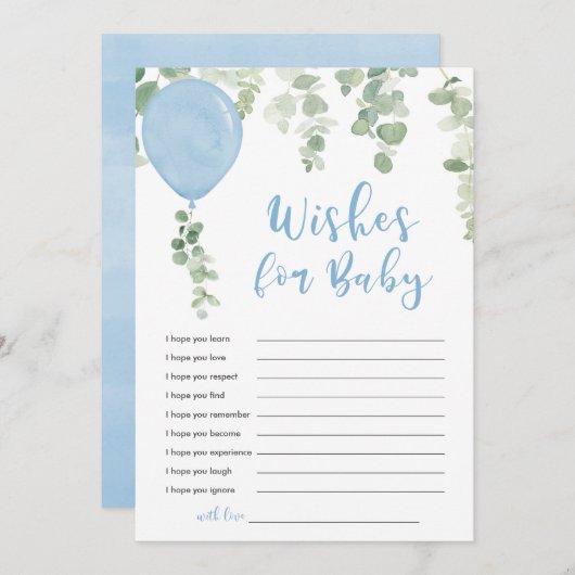 青い風船の男の赤ちゃんを希望 招待状 (正面/裏面)