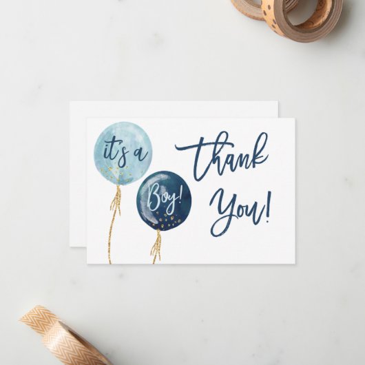 青い風船の赤ちゃん感謝していシャワーあなた ノートカード (正面/裏面インサイチュ)