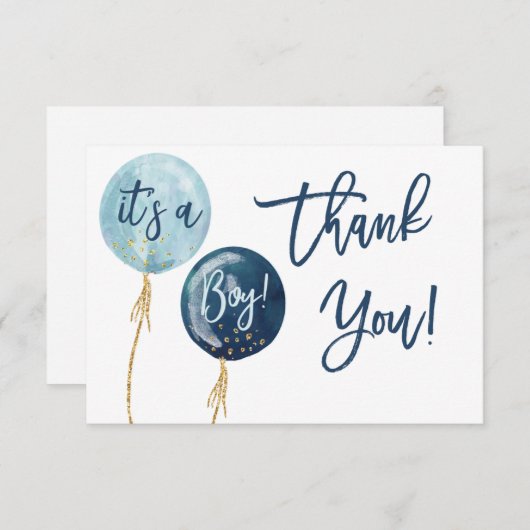 青い風船の赤ちゃん感謝していシャワーあなた ノートカード (正面/裏面)