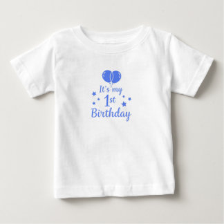 青い風船の1歳誕生日 ベビーTシャツ
