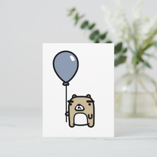 青い風船を持つクマ ポストカード (スタンド正面)