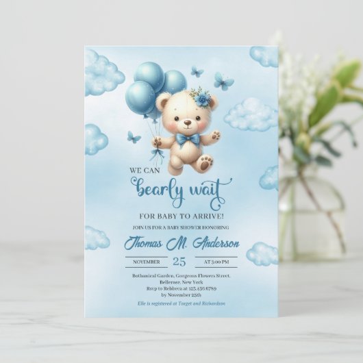 青い風船を持つテディベアを私たちは心から待つ 招待状 (スタンド正面)