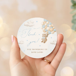 青い風船を持つテディベア ラウンドシール