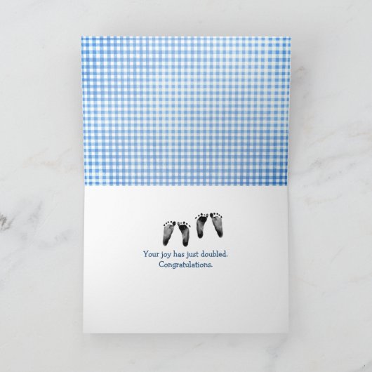 青い風船を持つ新しいツインボーイのテディベア カード (内部)