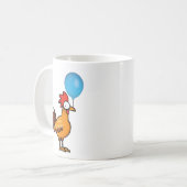 青い風船を持つ漫画風の雄鶏 コーヒーマグカップ (正面左)