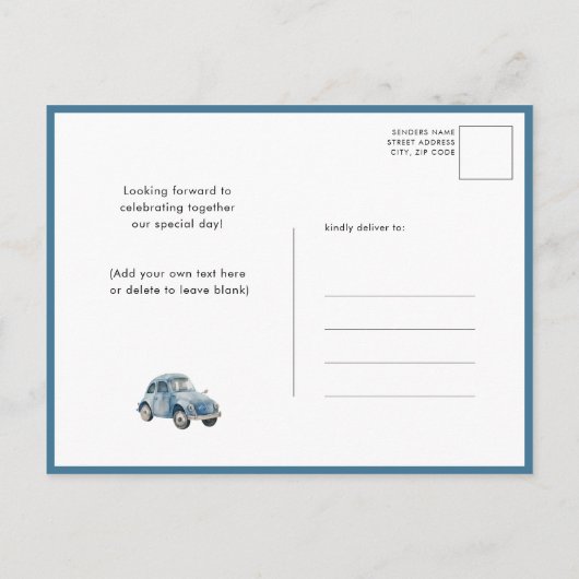 青い風船テディベアかわいい男の子の赤ちゃんシャワー インビテーションポストカード (裏面)