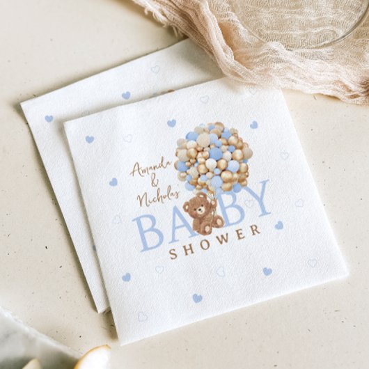 青い風船テディベア赤ちゃんシャワー スタンダードカクテルナプキン