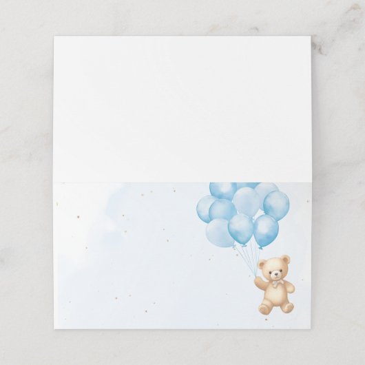 青い風船テディベア赤ちゃんシャワー プレイスカード (外部開封)