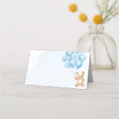 青い風船テディベア赤ちゃんシャワー プレイスカード (正面)