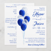 青い風船。エレガントな結婚式のカード。 招待状 (正面/裏面)