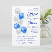 青い風船。エレガントな結婚式の招待状。 招待状 (スタンド正面)