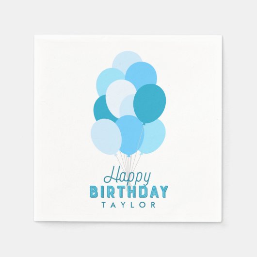 青い風船 ハッピーバースデー スタンダードカクテルナプキン (正面)