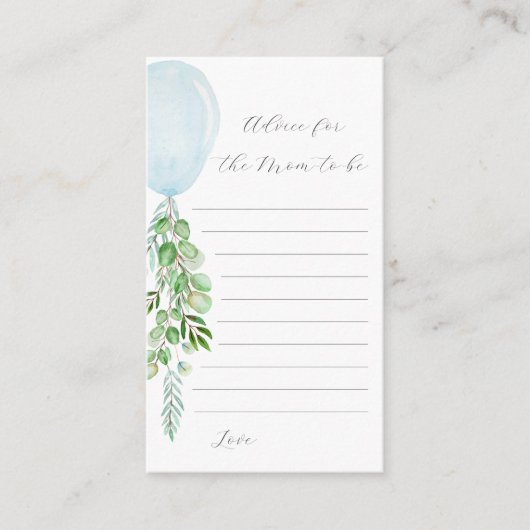 青い風船 出産祝いのアドバイスカード エンクロージャーカード (正面)