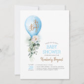 青い風船 男の子ベイビーシャワー 招待状 (正面)