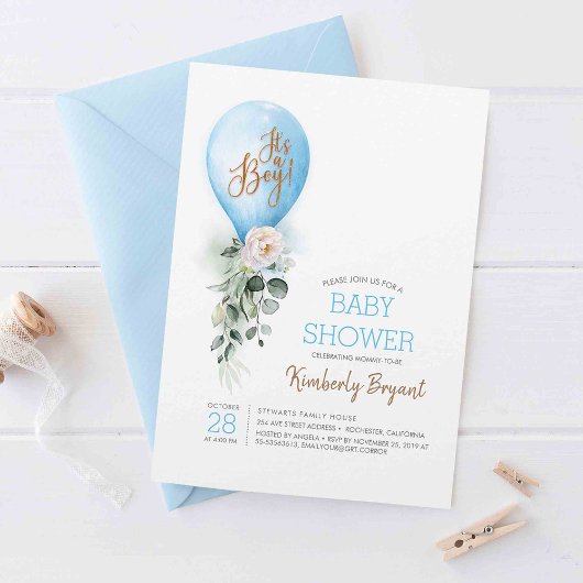 青い風船 男の子ベイビーシャワー 招待状