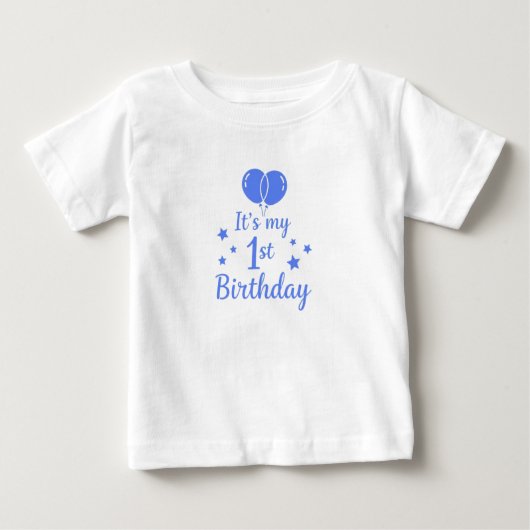 青い風船 1歳の誕生日 ベビーTシャツ (正面)