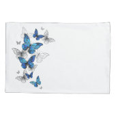 青い飛ぶモルフォチョウ 枕カバー (裏面)