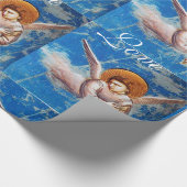 青い飛んでいるクリスマスに天使の喜び平和の愛 ラッピングペーパー (角)