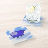 青い飛んでいる宇宙船 ガラスコースター (アングル)