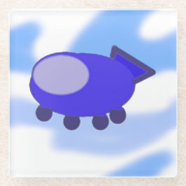 青い飛んでいる宇宙船 ガラスコースター