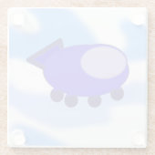 青い飛んでいる宇宙船 ガラスコースター (裏面)