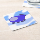 青い飛んでいる宇宙船 スクエアペーパーコースター (アングル)