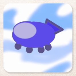 青い飛んでいる宇宙船 スクエアペーパーコースター