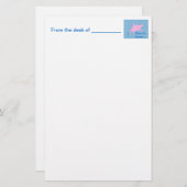 青い飛んでいる星を作るピンクの豚の文房具 便箋 (正面/裏面)