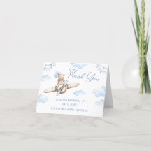 青い飛行機かわいいテディベア弓ベビーシャワー