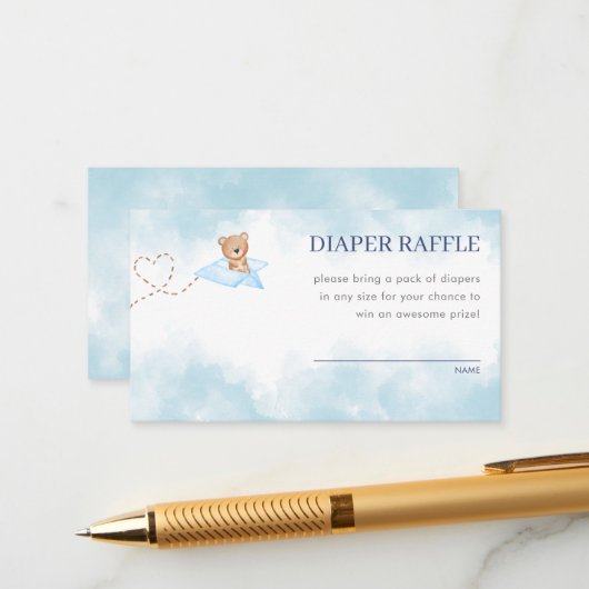 青い飛行機のクマおむつラッフルエンクロージャカード エンクロージャーカード (正面/裏面インサイチュ)