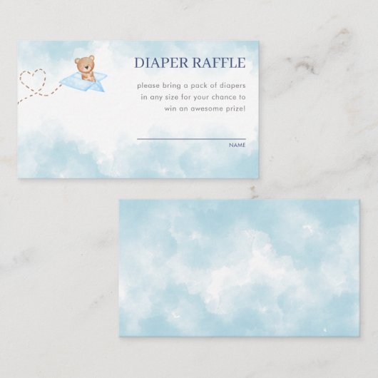 青い飛行機のクマおむつラッフルエンクロージャカード エンクロージャーカード (正面/裏面)