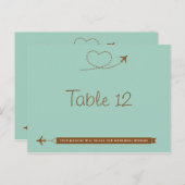 青い飛行機のハート結婚のテーブル番号カード ポストカード (正面/裏面)