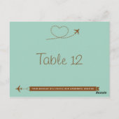 青い飛行機のハート結婚のテーブル番号カード ポストカード (裏面)