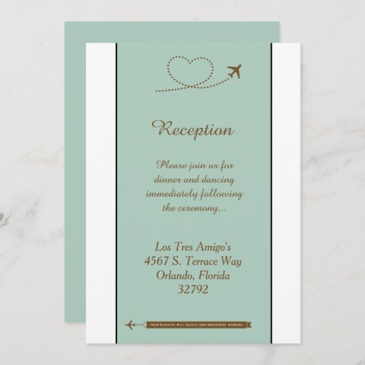 青い飛行機のハート 3.5x7 ウェディング受付カード 招待状 (正面/裏面)