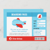 青い飛行機の搭乗券の誕生会 招待状 (正面/裏面)