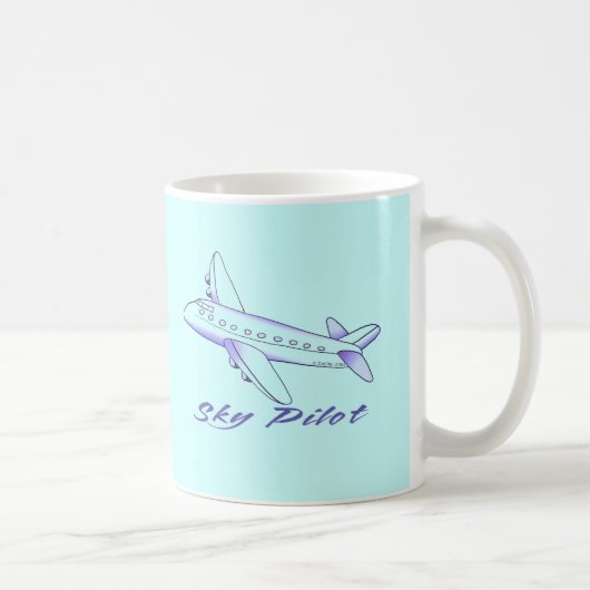 青い飛行機の空のパイロット コーヒーマグカップ (右)