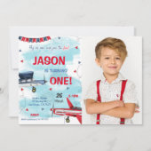 青い飛行機フォト招待状 招待状 (正面)