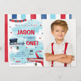 青い飛行機フォト招待状 招待状