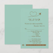 青い飛行機 ハート 結婚式 3.5x5 返信カード 招待状 (正面/裏面)