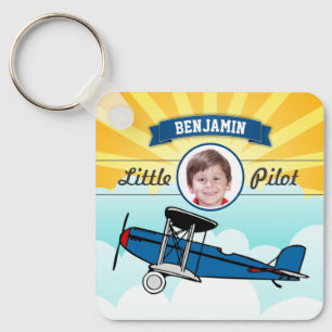 青い飛行機 子供のパイロット 名前 写真 キッズルーム キーホルダー