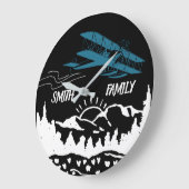 青い飛行機,山,日没,レトロパーソナライズされた, ラージ壁時計 (傾斜)