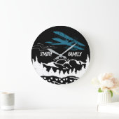 青い飛行機,山,日没,レトロパーソナライズされた, ラージ壁時計 (ホーム)